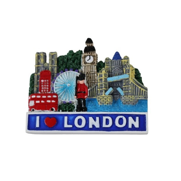 London Souvenir Resin Fridge Magnet Multicoloured MFM14 | I Love London Design with Big Ben-London Eye and Red Bus