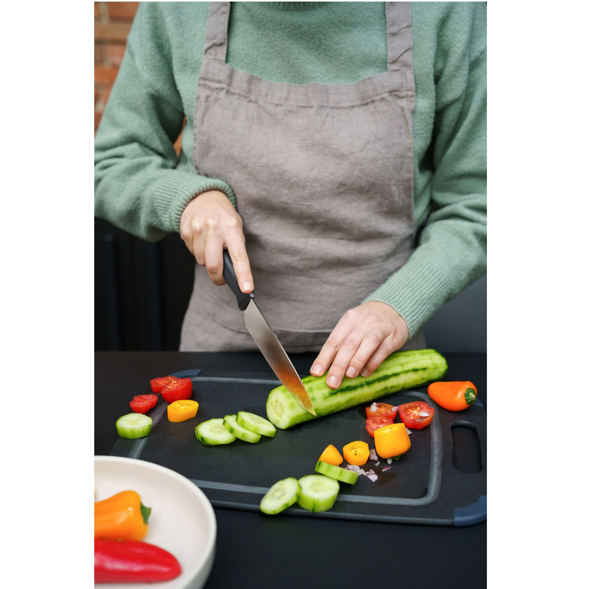 Zyliss Chef Knife Grey 150mm H295mm x W45mm x D20mm E920291 | Blade Guard | German Stainless Steel | Eco Handle