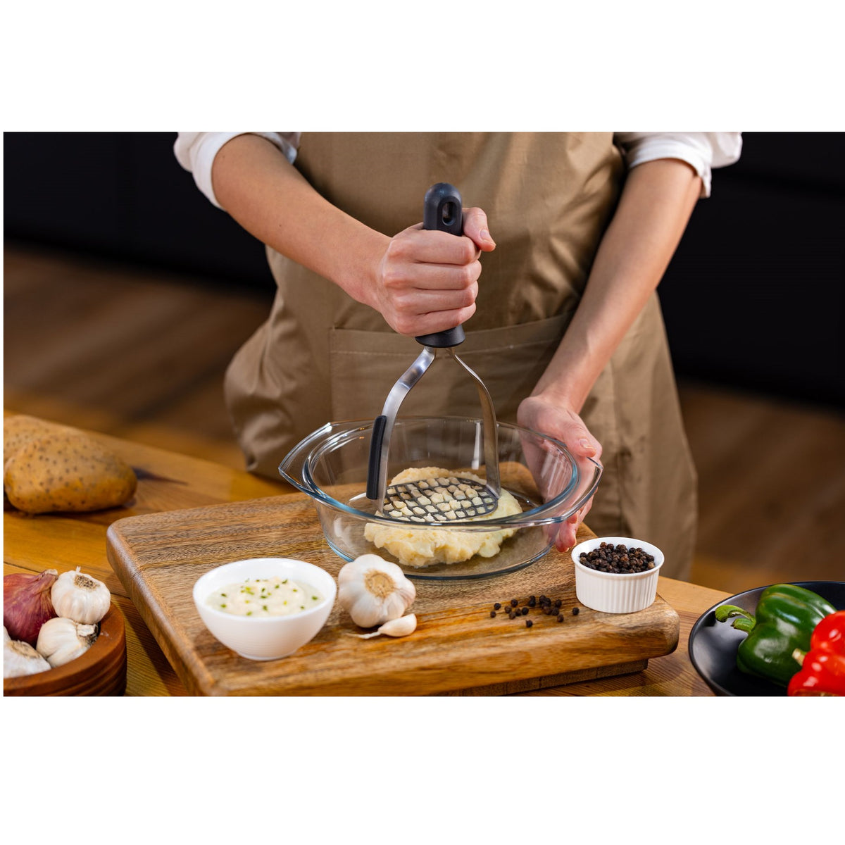Zyliss Potato Masher Grey H254mm x W75mm x D104mm E980270 | Eco Handle