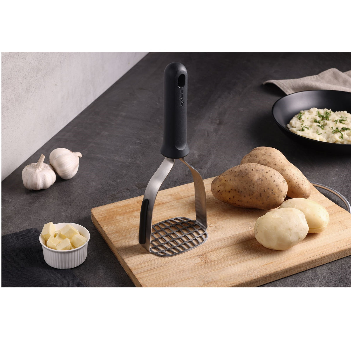 Zyliss Potato Masher Grey H254mm x W75mm x D104mm E980270 | Eco Handle