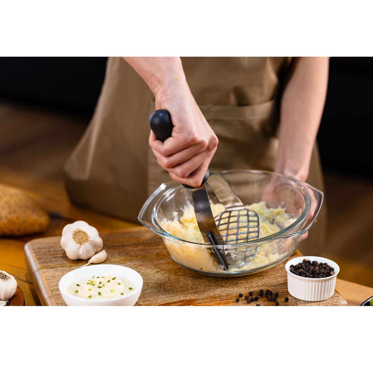 Zyliss Potato Masher Grey H254mm x W75mm x D104mm E980270 | Eco Handle