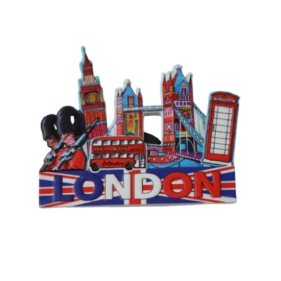 London Landmark Resin Fridge Magnet Multicoloured MFMP05 | UK Souvenir with Big Ben-Tower Bridge and Red Bus | British Travel Keepsake