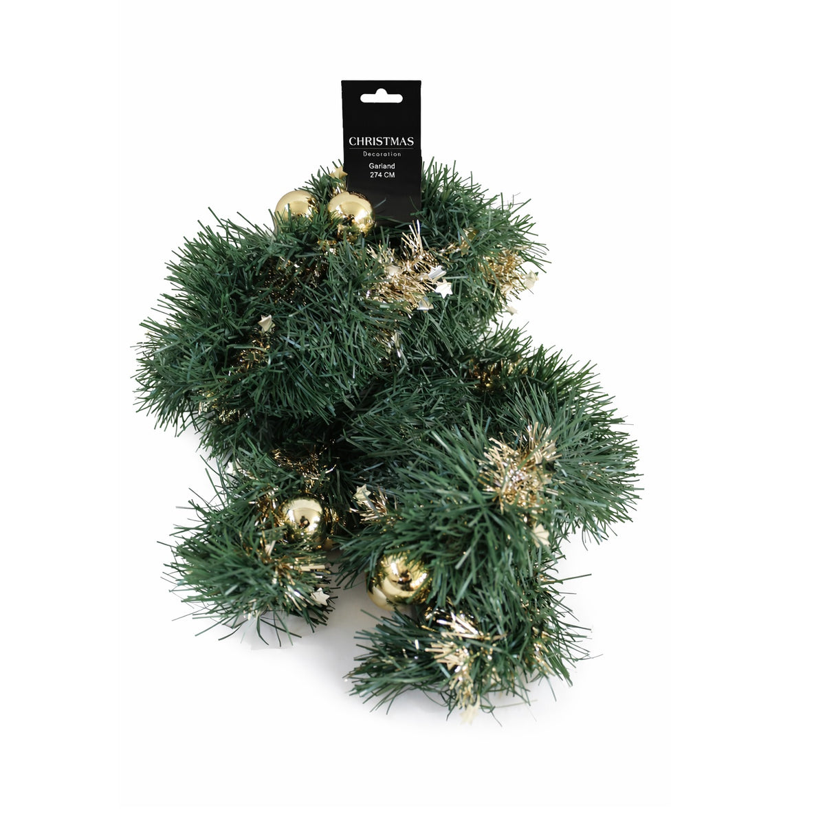 Christmas Decoration Tinsel Garland with Gold Baubbles Green 274cm CAA754440