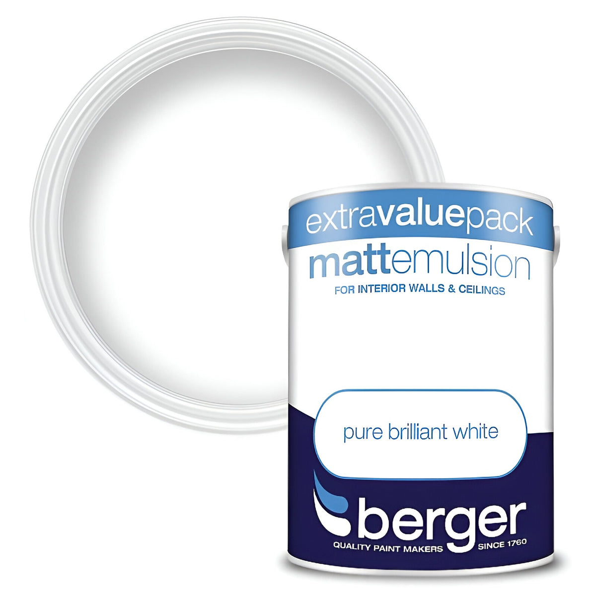 Berger Matt Emulsion Paint Pure Brilliant White 3Ltr 271319 | For Interior Walls and Ceilings