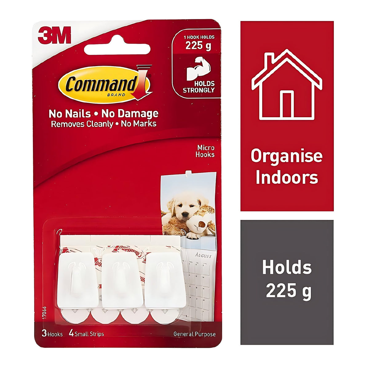 3M Command Micro Hooks White Pack of 3 17066 | General Purpose | No Nails No Damage | Removes Cleanly No Marks | Holds Strongly | Holds upto 225g