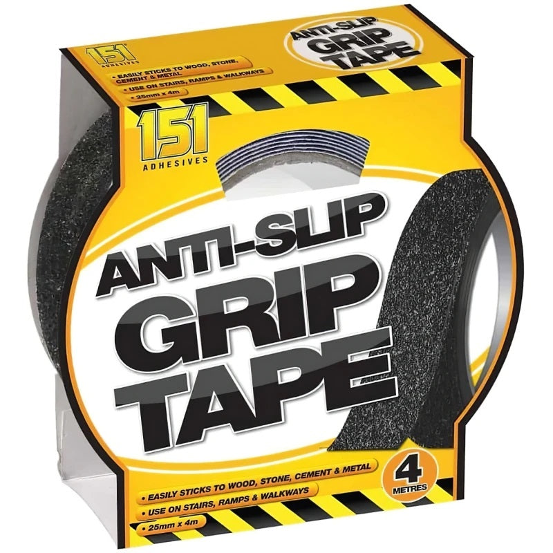 151 Anti-Slip Grip Tape Black 25mm x 4Mtr TT1029 | Use on Stairs and Ramps | Ideal for Wood-Stone-Cement and Metal