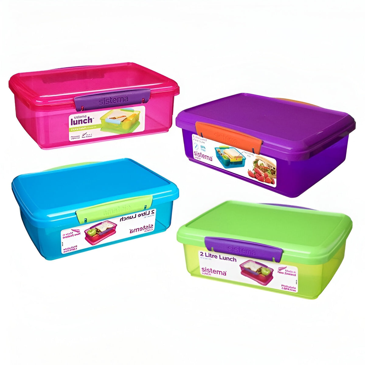 Sistema Lunch Box Assorted Colour 2Ltr Pack of 1 31712 | BPA Free Food Storage Containers | Leak-Resistant Food Containers | For School-Work and Travel