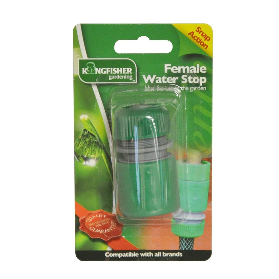 Kingfisher Gardening Female Water Stop Hose Connector Green 605SNCP | Snap-On Garden Hose Fitting | Universal Compatibility