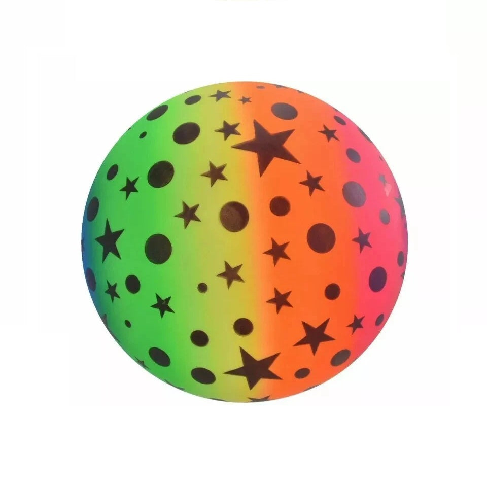 Kandytoys Large Stars Neon Ball Bouncy Ball Multicoloured 9-Inch TY1026 | Assorted Design | Balls with Star Patterns