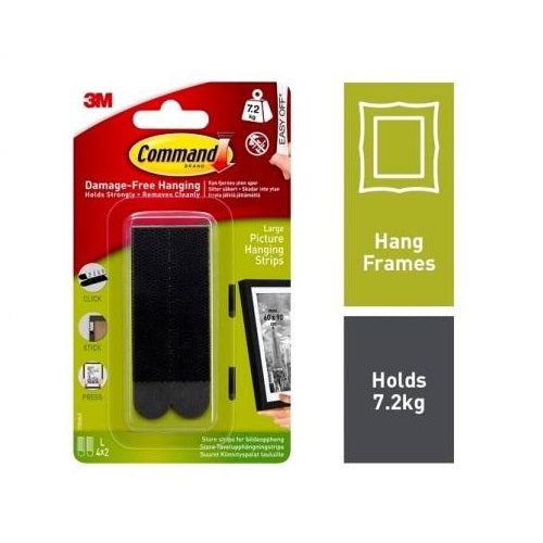 Command Large Picture Hanging Strip Black Pack of 4 4341-BL | Damage-Free Hanging | Holds Strongly | Ideal for Hallway-Study-Home-Office-Bedroom