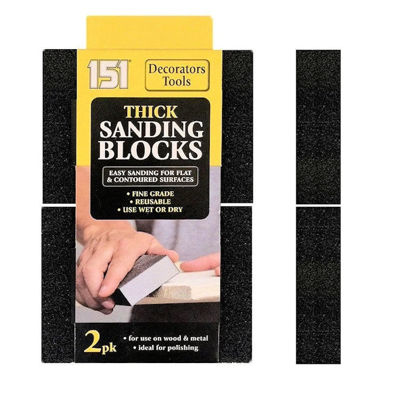 151 Decorator Tools Thick Sanding Blocks Black Pack of 2 151178 | Fine Grade | Reusable | Use Wet or Dry | For Use on Wood and Metal | Ideal for Polishing | Easy Sanding for Flat and Contoured Surfaces