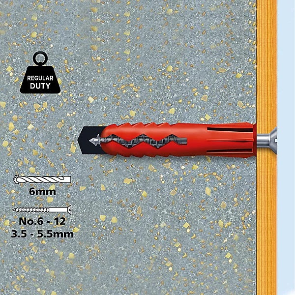 Plasplugs Super Grips Concrete and Brick Fixings Assorted Pack of 150 SAP505CC | 3 Sizes Wall Plugs | 5mm-6mm-7mm | Includes Drill and Screw Gauge | Easy Fix System