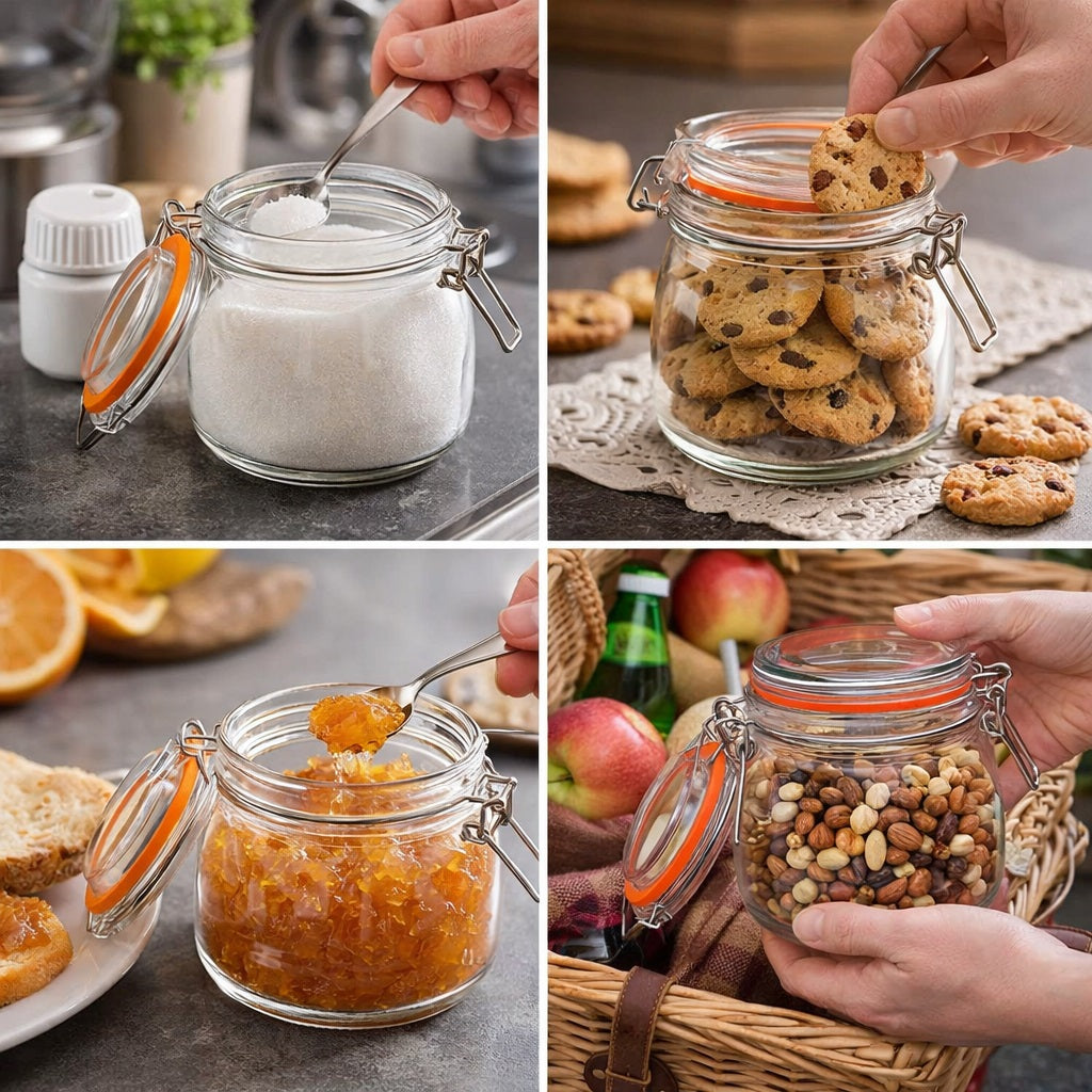 Tala Clip Top Glass Storage Jar Clear 500ml 16.61cm x 13.59cm x 13.59cm 10A12838 | Airtight Kitchen Canister | With Silicone Seal and Swing Lock Lid | For Coffee-Sugar-Pasta and Preserves