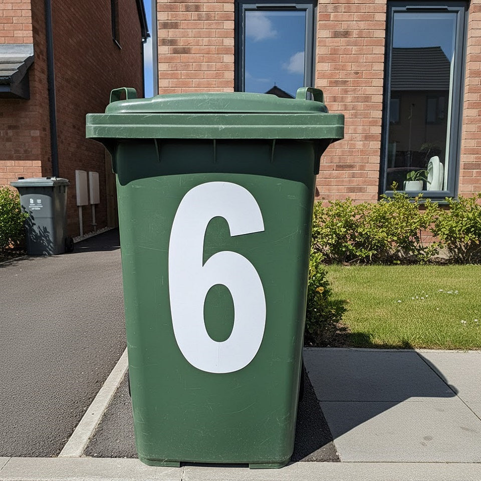 Ashley Housewares Self Adhesive Wheelie Bin Number 6 White Pack of 2 WS516 | Made From PVC | Easy to Peel | Waterproof