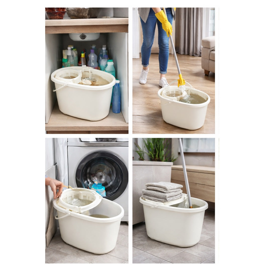 Whitefurze Plastic Deluxe Mop Bucket with Removable Wringer Silver 15Ltr H33072 | With Carry Handle | Household Floor Cleaning Essential | Integral Pouring Spout | Washing Bucket | Housekeeping Bucket | Squeeze Wringer Bucket | Mop Pail