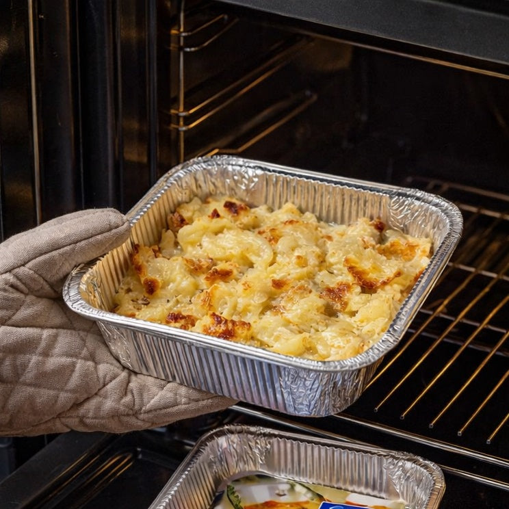 Kingfisher Square Aluminium Foil Containers Chrome Finish Pack of 3 KCF13 | Disposable Food Trays | Oven Safe | Catering Takeaway Tins | For Baking-Roasting and Meal Prep