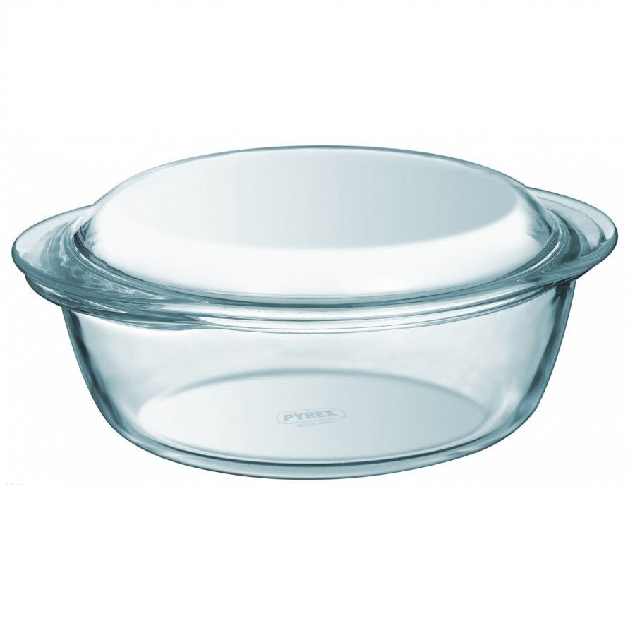 Pyrex Classic Round Glass Roasting Dish with Lid Clear 3.5Ltr 35cm x 23cm 112A000 | Oven Safe Borosilicate | Heat Resistant Casserole Dish