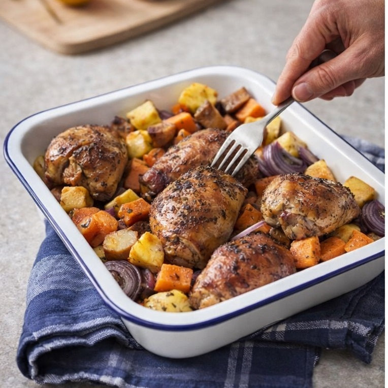 Falcon Enamel Roasting Tray with Blue Rim White 28cm x 23cm 61028 | Durable Oven Baking Pan | For Roasting Meat-Vegetables and Lasagne | Kitchen Cookware