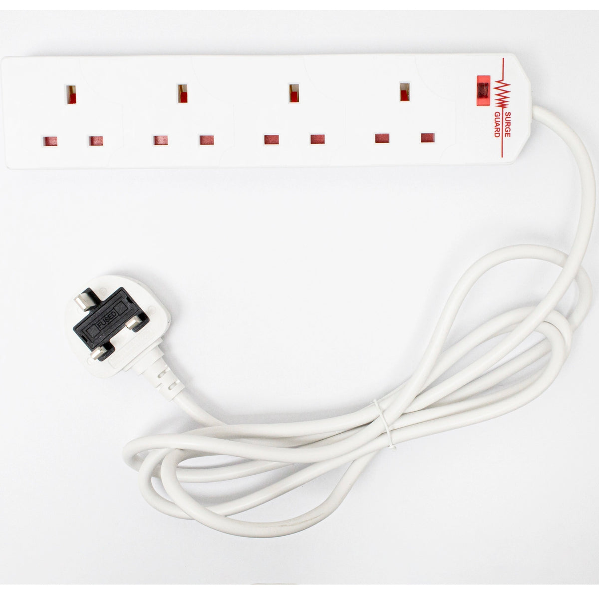 Pifco 4 Way Surge Protected Extension Lead White 2Mtr EXT1028 | Fused UK Plug Power Strip | With Neon Indicator | Multi Socket Mains Adapter | For Home and Office
