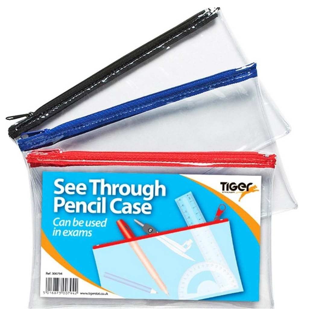 Tiger See Through Pencil Case with Zip Transparent 8-Inch x 5-Inch 300794 | Pouch for School-Office and Travel