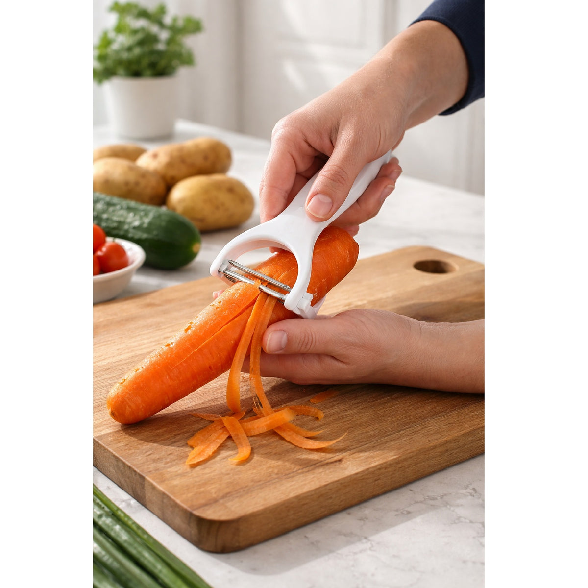 Chef Aid Speed Peeler White W1782 | Quick and Easy Swivel Peeler | Double Edged Steel Peeling Blade | Plastic Grip Handle for Comfort | BPA Free | Dishwasher Safe