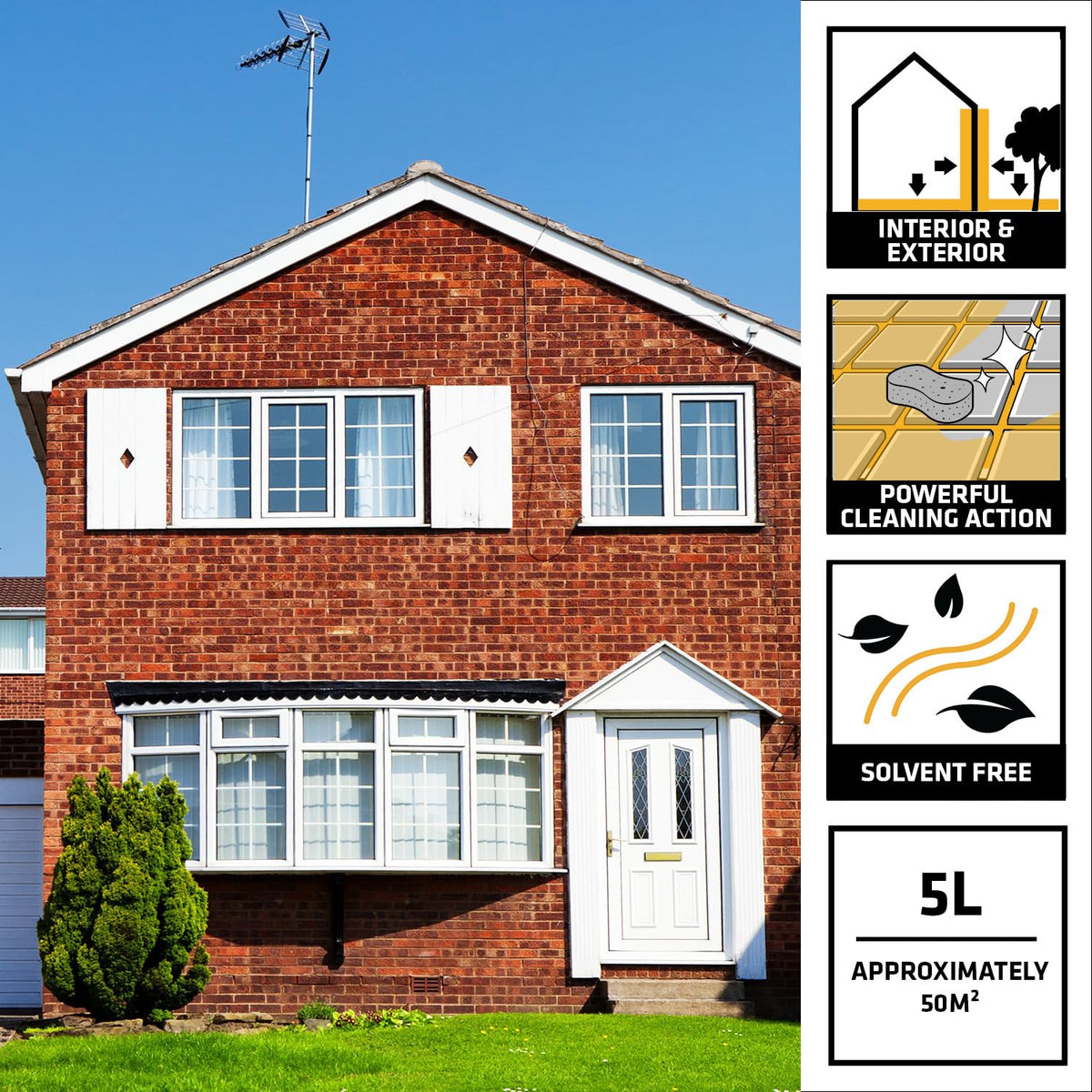 Sika Brick and Patio Cleaner Clear 5Ltr 102476 | Fast Acting Formula | Cleans and Restores Brick and Patios | Powerful Acid Based Cleaner | Removes Mortar-Cement-Efflorescence | Stain Remover and Degreaser | For Paving-Tiles Concrete and Brickwork | 10