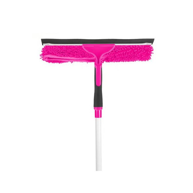 Bettina 2 in 1 Window Cleaning Kit Pink B508 | 1 x Wiper Head | 1 x Chenille Head | Extebdable Handle | Streak Free Shine | Keeps Window Clean and Clear | Window Cleaning Tool | Glass Care Cleaning Set