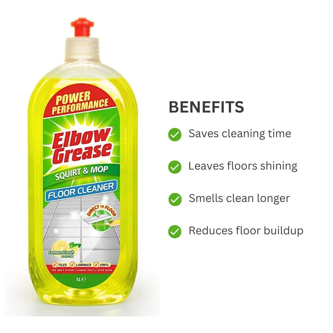 151 Elbow Grease Lemon Fresh Squirt and Mop Floor Cleaner Yellow 1Ltr EG282 | Power Performance | Direct To Floor Cleaning Solution | Suitable for Tiles-Laminate and Vinyl | Multi-Surface Cleaner