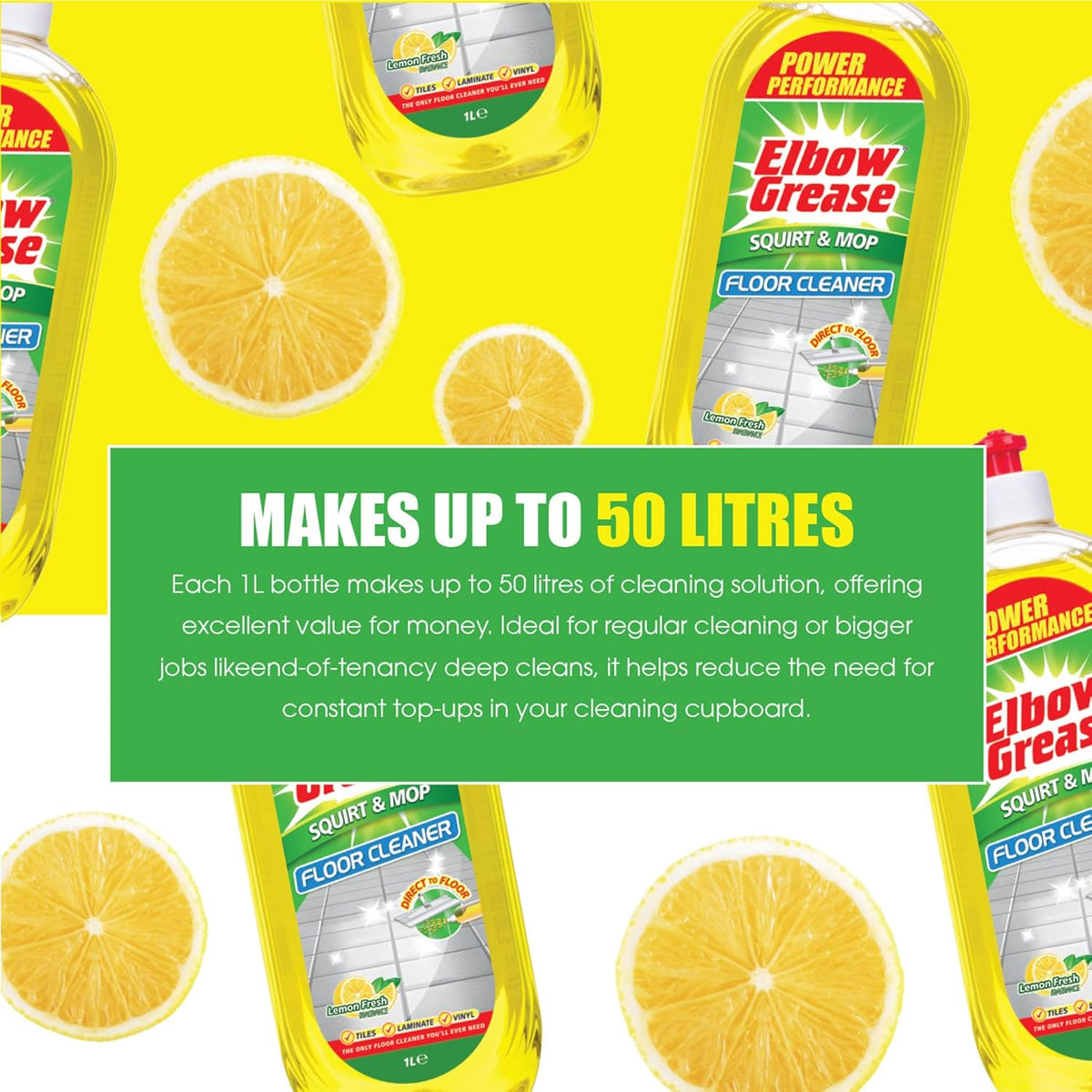 151 Elbow Grease Lemon Fresh Squirt and Mop Floor Cleaner Yellow 1Ltr EG282 | Power Performance | Direct To Floor Cleaning Solution | Suitable for Tiles-Laminate and Vinyl | Multi-Surface Cleaner