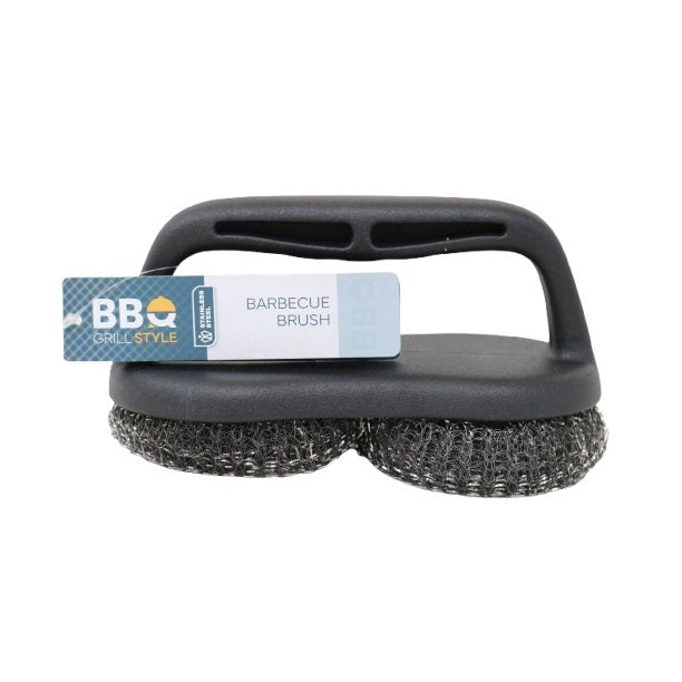 BBQ Grill Brush with Stainless Steel Scourer Pads Black 18cm x 9cm x 10cm YL8000090 | Heavy Duty Barbecue Cleaning Brush | With Ergonomic Handle | Rust Resistant | Grill Scrubber for Outdoor Charcoal and Gas Grills | Wire Scourer Pads | Barbecue Scrub
