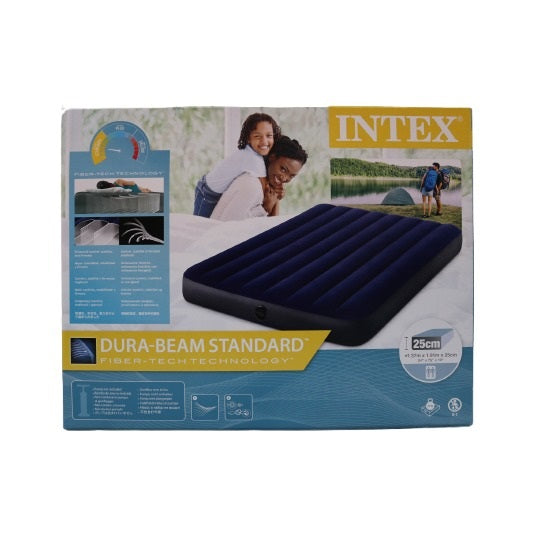 Intex Dura Beam Standard Air Bed Navy Blue 137cm x 191cm x 25cm I03403200 | With Fiber Technology | Enhanced Comfort-Stability and Firmness | Lightweight and High Strength Fibers | Inflatable Mattress | Air-filled Mattress | Inflatable Camping Bed