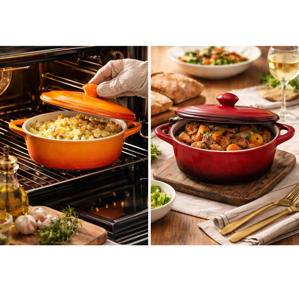 Excellent Houseware Porcelain Casserole Pan with Lid Assorted Colours 600ml 230mm x 145mm x 85mm Pack of 1 Q51200800 | Oven Safe Small Baking Dish | Mini Serving Casserole for Cooking-Baking and Food Presentation
