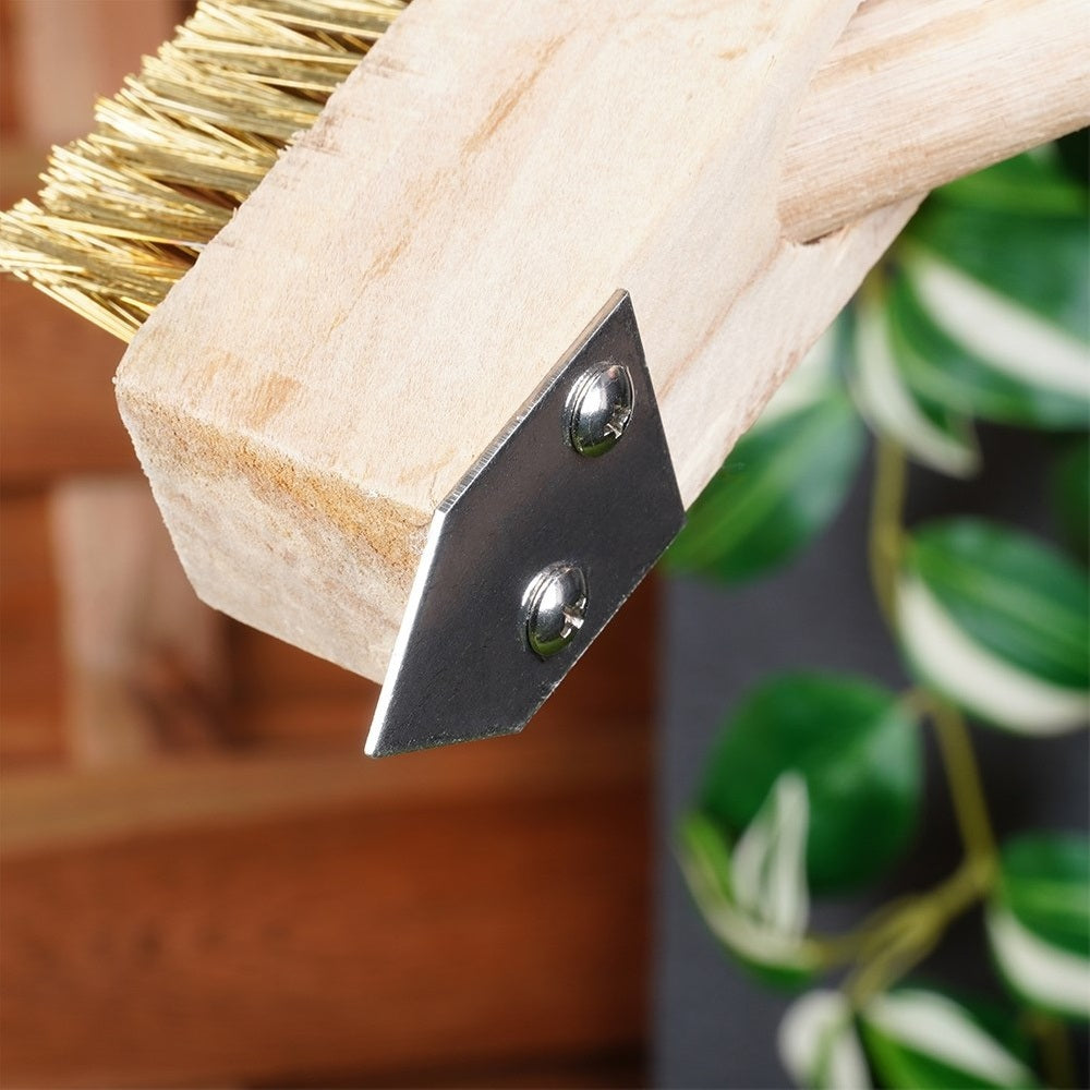 ProGarden Brass Wire Weed Brush with Natural Wood Handle Brown 36cm CG9000020 | Garden Weed Cleaning Brush | Patio Joint Scrub Brush | Paving Crack Weeder Tool