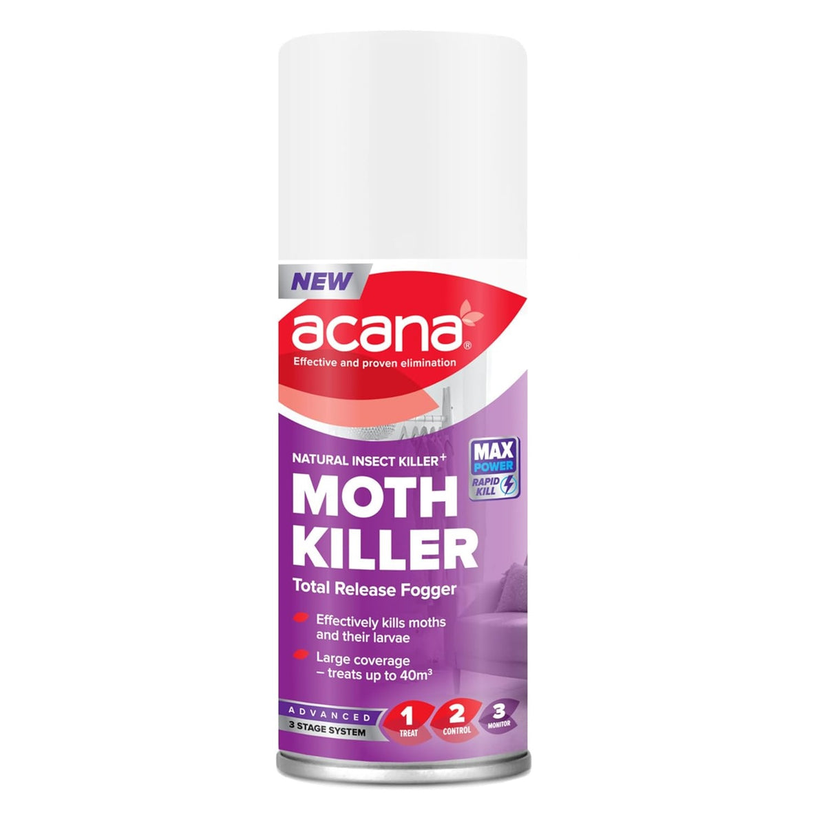 Acana Moth Killer Total Release Fogger 150ml 1318 | Natural Insect killer Spray | Large Coverage-Treats upto 40 Metre Cube | Effectively Kills Moths and their Larvae | Max Power Rapid Kill | Effective and Proven Elimination