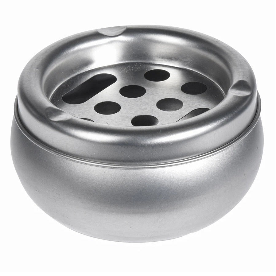 Aluminium Ashtray Silver 10cm x 5.5cm CY5654250 | Push-Down Ash Bin | Heat-Resistant | Odour-Free | Receptacle for Outdoor Garden and Home Use | Windproof Spinning Ashtray