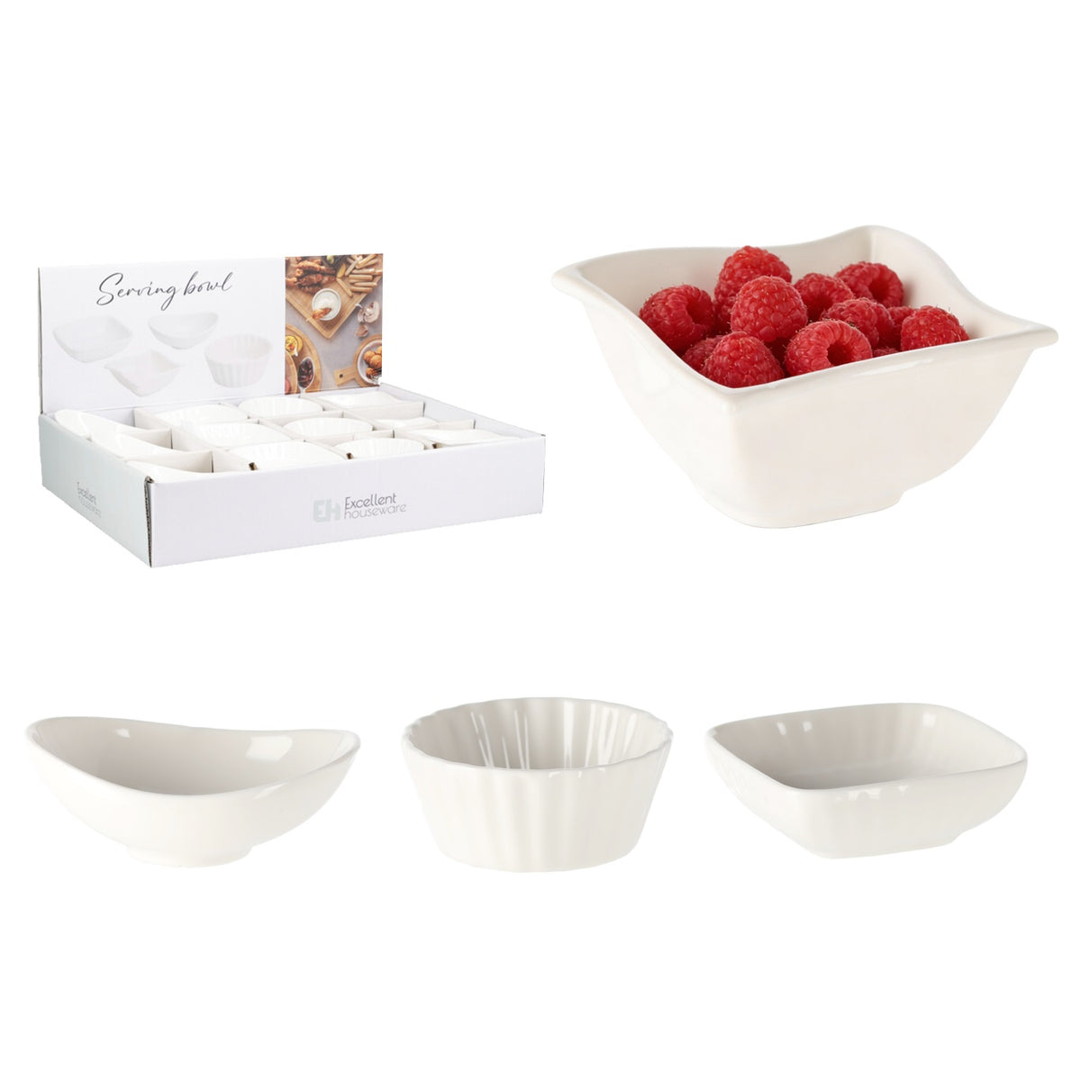 Excellent Houseware Porcelain Snack Bowl White Pack of 1 798000060 | Assorted Designs | Small Dipping Sauce Dishes | Mini Sauce Cups | Soy Sauce Dipping Dish | Side Sauce Bowl | Condiment Serving Dishes | Tapas Sauce Bowls | Ceramic Ramekin Small | Kitchenware Gift | Stackable Bowls