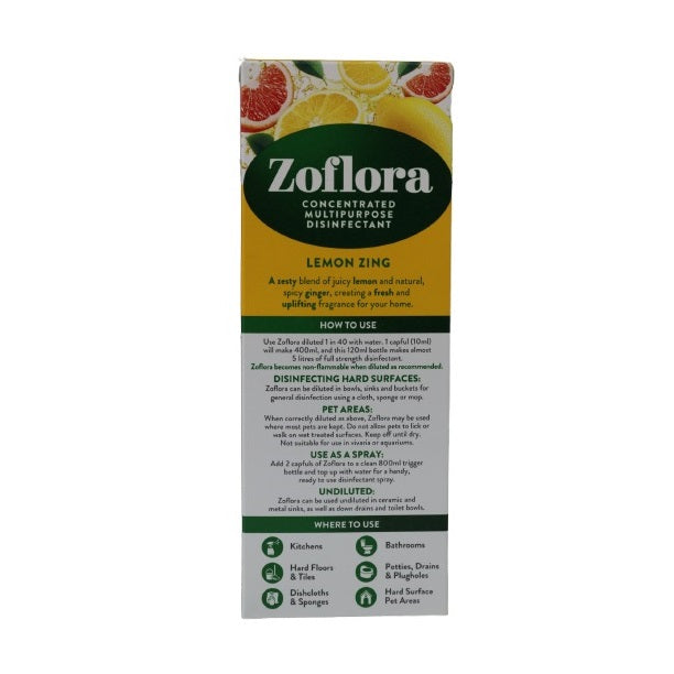 Zoflora Concentrated Multipurpose 3 in 1 Action Disinfectant Lemon Zing Multicoloured 120ml 11716 | Household Cleaner | Eliminates Odours | Kills Viruses and Bacteria | Fresh Citrus Fragrance | Long Lasting Freshness | Kitchen Cleaner | Bathroom Cleaner
