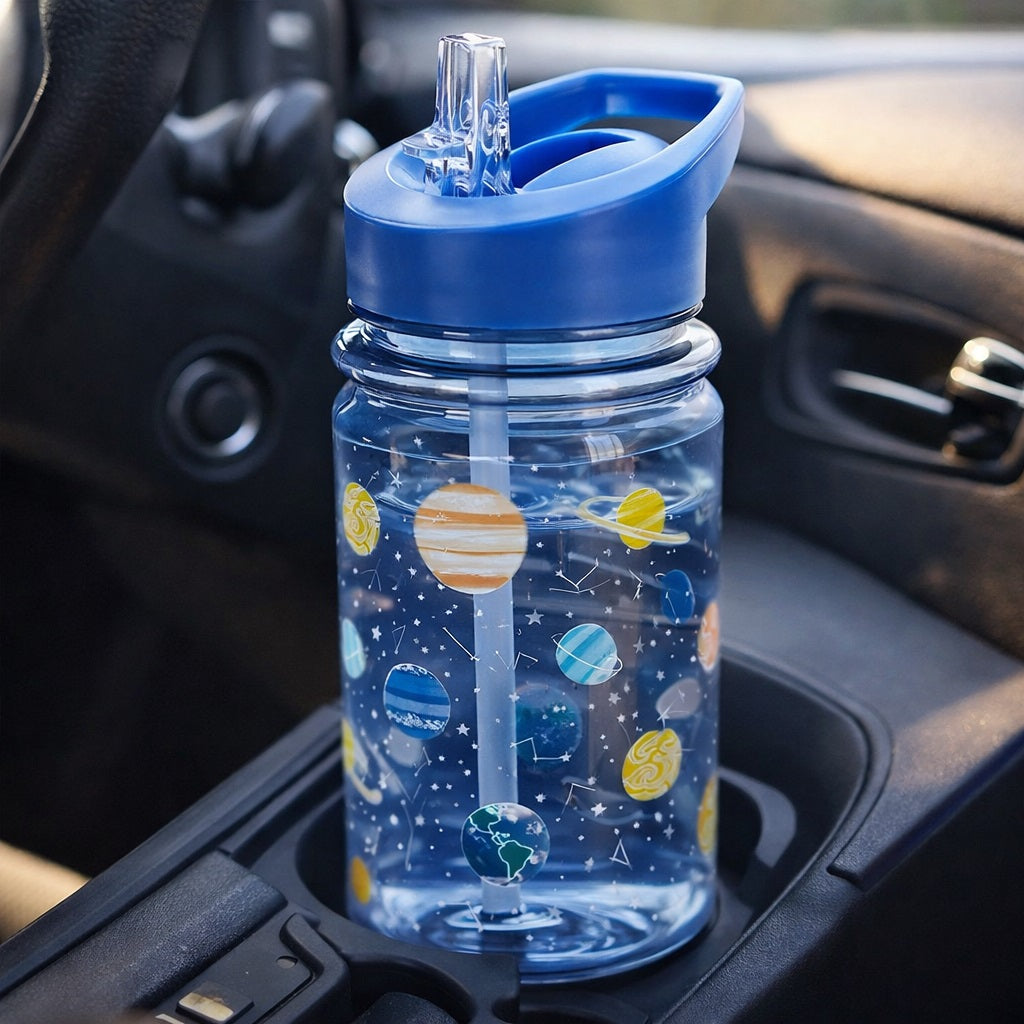 Excellent Houseware Kids Collection Sports Water Bottle with Flip Straw Lid Assorted Colours 450ml Pack of 1 997100530 | BPA Free | With Cute Cartoon Design | Leakproof | Drinking Bottle | School Water Bottle | Cartoon Water Bottle | Kids Outdoor Bottle