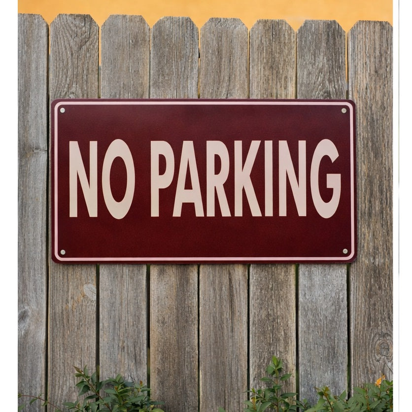 JL Supplies No Parking Sign Tin Plate Red and White 4121 | Wall Door Warning Sign | Metal Parking Restriction Sign | Indoor Outdoor Garage Driveway Notice Plate | Entry Restriction Sign | Parking Notice Board | Garage Parking Sign | Commercial Parking Sign