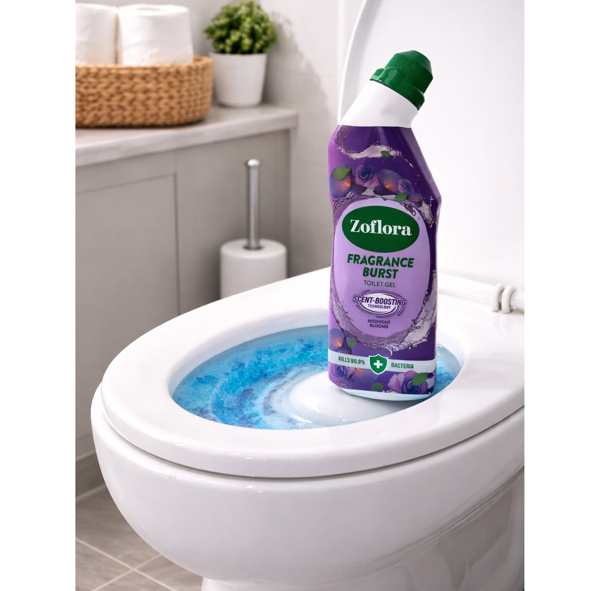 Zoflora Fragrance Burst Midnight Blooms Toilet Gel Purple 750ml 12190 | Scent Boosting Technology | Seductive Fragrance Combining Oriental Rose and Orange Blossom | Kills Bacteria | Long Lasting Toilet Cleaner | Toilet Cleaning Gel | Hygiene Gel | Toilet Bowl Sanitising Gel | Refreshing Scent Boost | Powerful Fresh Scent | Antibacterial Toilet Cleaner | Toilet Descaler Gel