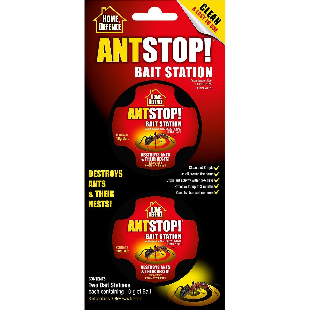 Home Defence Ant Stop Bait Station Black Pack of 2 CR407135 | Destroys Ants and Their Nests | Clean and Simple | Effective for Upto 3 Months | Stops Ants Activity Within 3-5 Days | Can Also be Used Outdoors