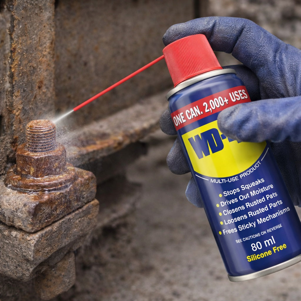 WD-40 Multi-Use Silicone Free Spray Blue 80ml 1001791A | Stops Squeaks | Drives Out Moisture | Cleans and Protects | Loosen Rusted Parts | Free Sticky Mechanisms | Rust Protection | Lubricant for Maintenance | Bike Chain Spray | Machinery Lubricant