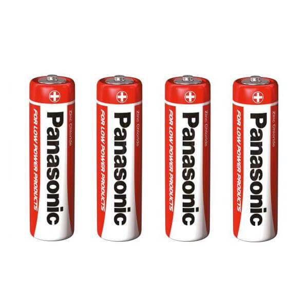 Panasonic Zinc Carbon AA Batteries Red and White Medium Pack of 4 PANAR6RB4 | 1.5 Volt R6 Everyday Power Cells | Non-Rechargeable Remote Control Batteries | Leak-Resistant Clock and Toy Battery | Low Drain Device Energy Battery