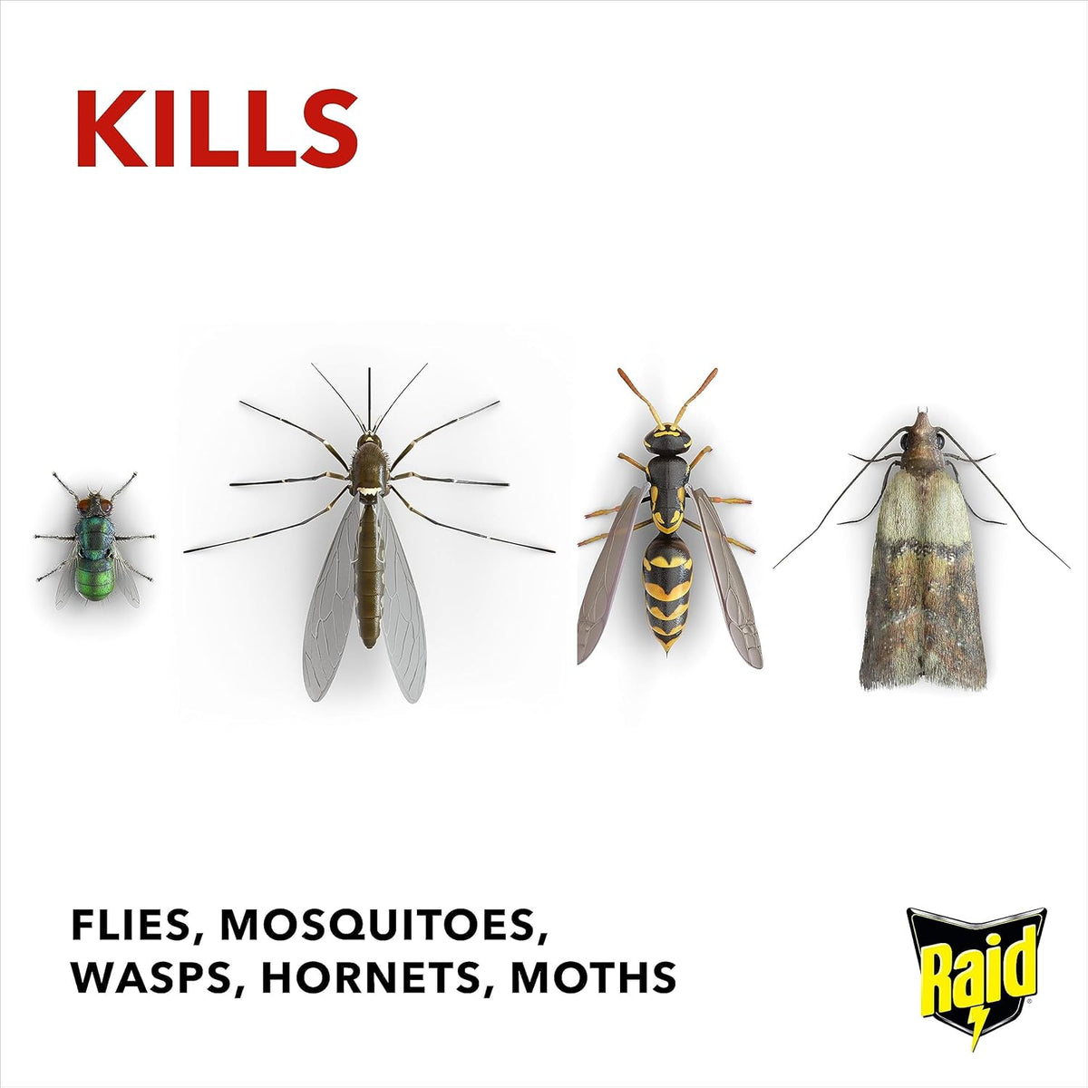 ScJohnson Raid Fly and Wasp Killer 300ml Clear RAI-1001 | Rapid Action Flying Insect Spray | Mosquito and Moth Destroyer | Household Bug Repellent | Fast Acting Pest Control Aerosol | Indoor Outdoor Protection Specialist