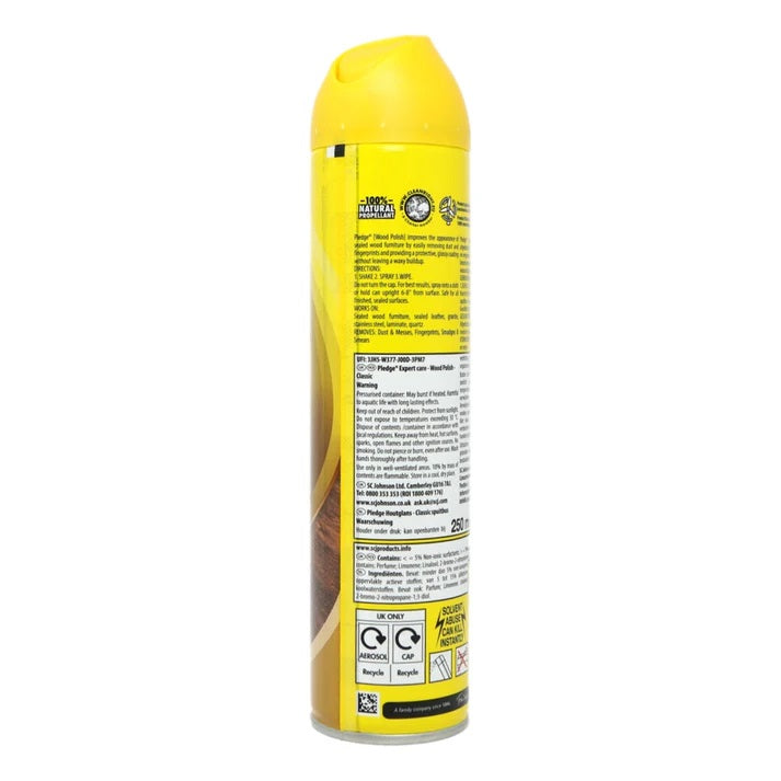 SC Johnson Pledge Expert Care Classic Wood Polish 250ml 270115 | Removes Dust and the Allergens | Shines and Protects