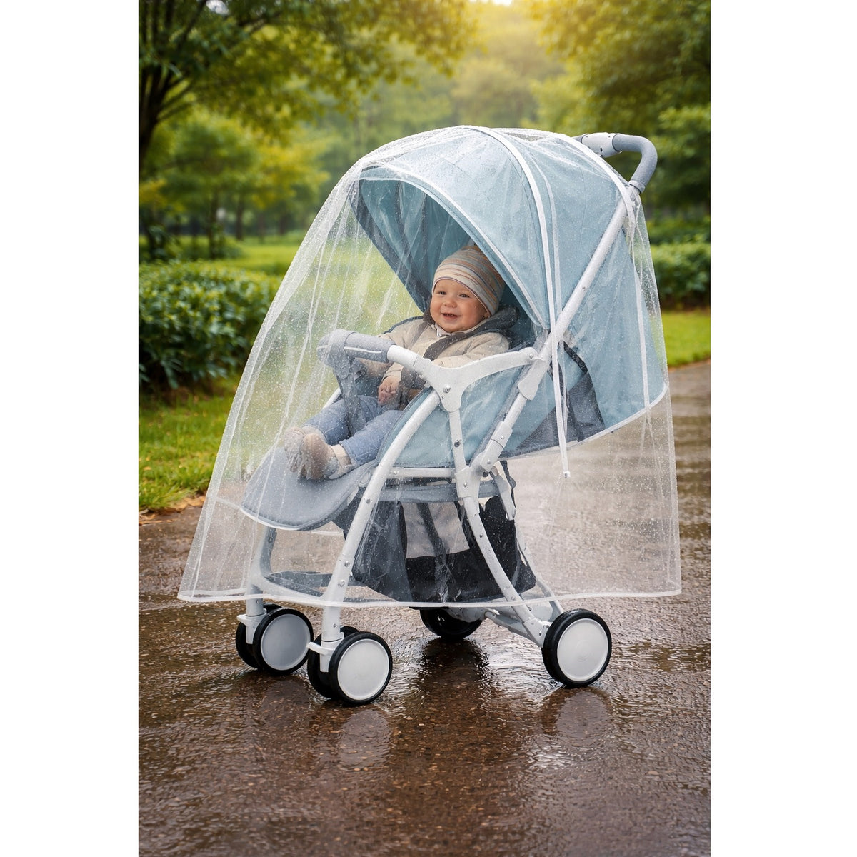 JL Supplies Ltd Buggy Cover Clear 140cm x 150cm 6201 | Universal Fit | Waterproof Rain Cover for Pushchair Pram Stroller | Clear PVC Weather Shield | Baby Travel Pushchair Accessory | Protection against Wind-Rain and Insects