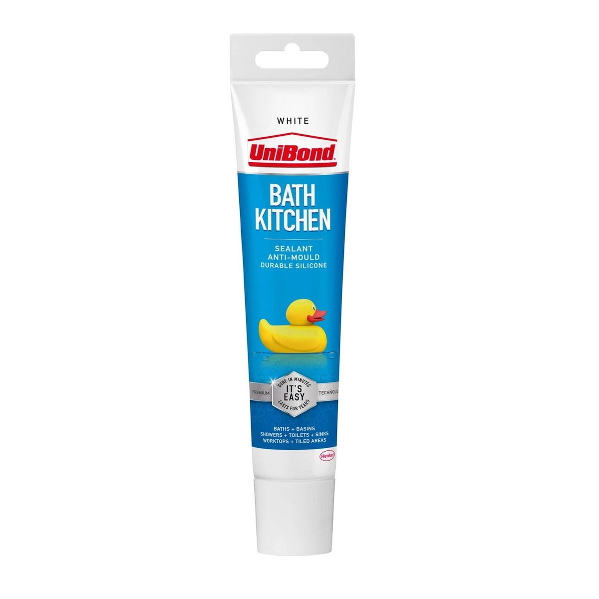 Henkel Unibond Anti Mould Kitchen and Bathroom Sealant Tube White 50ml 3036439 | Durable Silicone | Done in Minutes | Lasts For Years