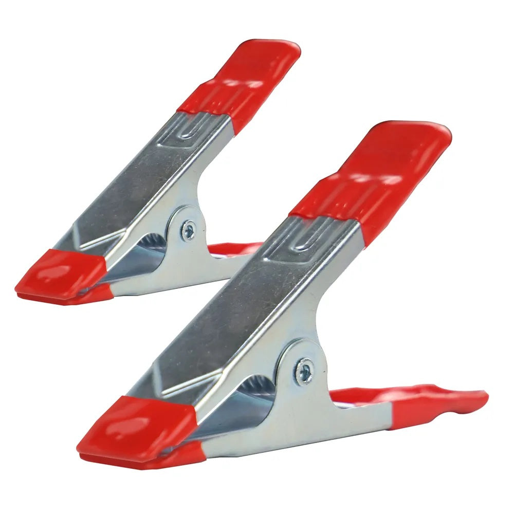 Dekton Spring Clamps Red and Silver 4-Inch Pack of 2 DT60631 | Heavy Duty Grip Clamps | Hinged Jaws | 50mm Jaw Opening | High Gripping Power | Non Slip Protective Tips | For Woodworking DIY Crafts and Repairs | Craft Clamps | Assembly Clamps | Multi