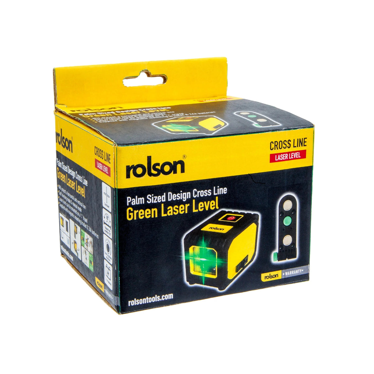 Rolson Cross Line Green Laser Level Black and Yellow 73mm x 75mm x 53mm 50550 | Self Levelling Laser Tool | Horizontal Vertical Line Projection | Magnetic Mount Bracket | Tripod Compatible 1-4-Inch | DIY Construction Alignment Tool