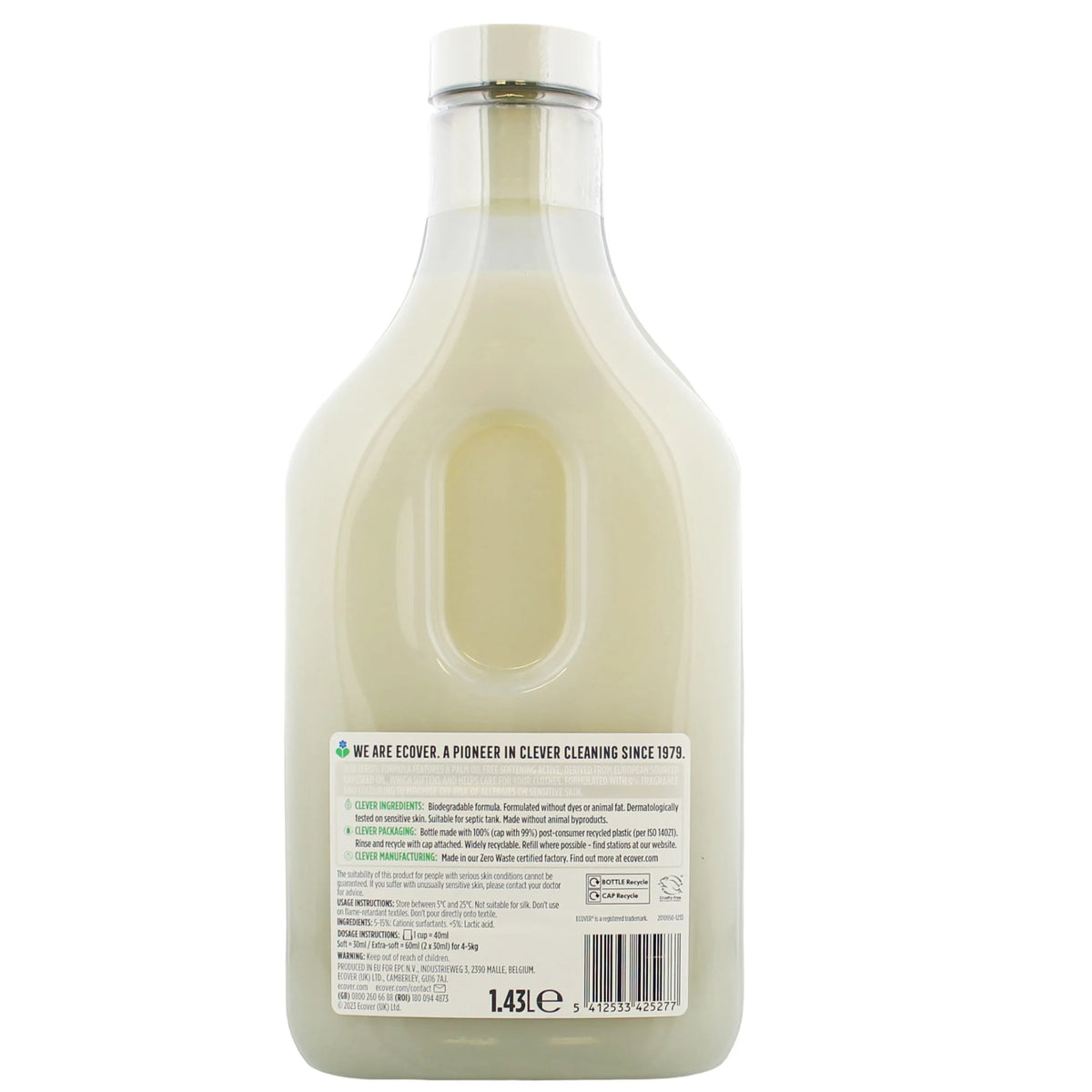 Ecover Sensitive Fabric Softner White 1.43Ltr HOECO070 | Zero Percent Fragrance and Colouring | 47 Washes